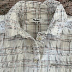 Madewell Men's Cream Plaid Corduroy Button Down Shirt